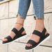 Women's Fashion Trend Anti-slip Wear Comfortable Matching Color Sole Pure Black Shoelace Flat Sandals_vogvips.com