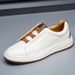Men's Genuine Leather High-End Thick-Soled White Sneakers Autumn Trendy Versatile Slip-On Lazy Casual Shoes_vogvips.com