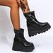 Women's Chunky Heel Mid-Calf Boots With Back Zipper - Round Toe Platform Boots For Fall And Winter, PU Upper & Rubber Sole_vogvips.com