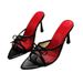 Style Black Mesh Sandals Women's French Stiletto Heel Easiest For Match Open Toe Bowsoutwear Half Drag High Heels_vogvips.com