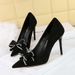 9511-H30 Elegant Light Luxury Pointed High Heels Water Diamond Bow Women's Suede Shallow Mouth Fine Heel Fashion Single_vogvips.com