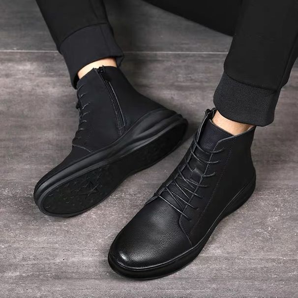 Men's Leather Martin Boots Leather High-top Casual Tooling Shoes Mid-top Leather Shoes_vogvips.com