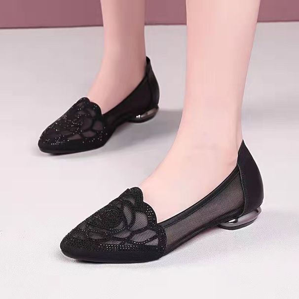 Soft Bottom Bag Head Rhinestone Hollow Mesh Single Shoes Flat Bottom Pointed Head Shallow Mouth Comfortable Sandals Women_vogvips.com