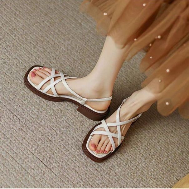 French-style 2026 New Cross-strap Sandals For Women, Vintage Roman Shoes, Open-toed, Versatile, Low-heeled, Genuine_vogvips.com