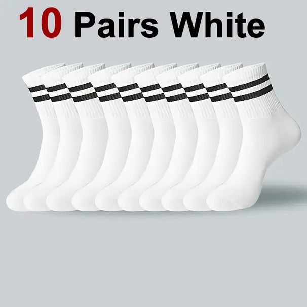 10/20 Pairs Men Women Striped Round Neck Spring Autumn Breathable Odor Proof Sweat Absorbing All-Season Casual Socks_vogvips.com