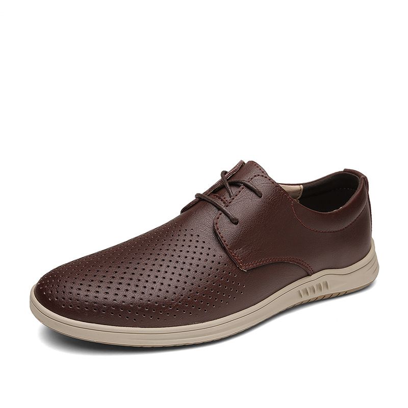 Large Size Rubber Non-slip Sole Men's Casual Leather Shoes Lace-up Round Head Work Men's Shoes_vogvips.com