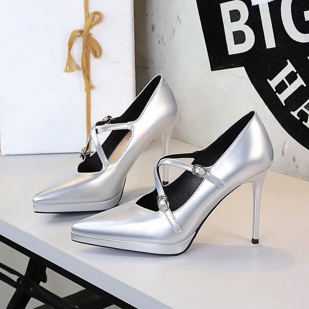 SEVEN BIG TREES Women's Elegant Pointed Toe High Heels With Ankle Strap & Platform - Classic Court Shoes (Black/Nude/Silver/Wine Red)_vogvips.com