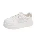 Lightweight Mesh White Sneakers For Women, Low-top Lace-up Design With Thick Cushioned Sole, Breathable Textile Lining, Spring Summer Autumn Casual_vogvips.com