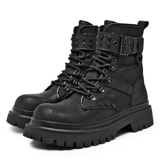 Black Genuine Leather Thick Soled Men's Boots New Trendy Designer Style Daily Outdoor Leisure Motorcycle Hiking Quality_vogvips.com