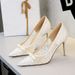 1963-6 European And American Style Banquet High Women's Shoes With Bowknot, Sequins, Lace Mesh, Pointed Toe, Shallow_vogvips.com