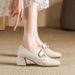 Minimalist Office Wear Soft Genuine Leather Single 6cm Heel Height Spring Autumn Square Toe Mary Pearl Inlaid Diamond_vogvips.com