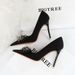 18249-H3 European And American Style Banquet Women's Ultra High Heels Shallow Mouth Pointed Toe Satin Rhinestone Bow_vogvips.com