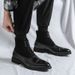 Euro Step British Style Men's Mid-High Top Leather Brogue Business Casual Ankle Fashion Pointed Toe Height Increasing Martin Boots_vogvips.com