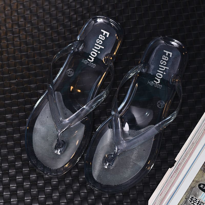 Transparent Beach Sandals Women's Internet Celebrity Jelly Crystal Toe Post Flip-Flops Summer Korean Style Student_vogvips.com