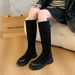712-8-9 Tube Slim Elastic Heel Thick Sole Long Suede Over-the-Knee 41-43 Large Size Women's Boots_vogvips.com