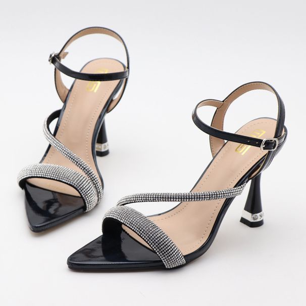 Heel Sandals Summer New Cross Strap Sexy High Heel Sandals Versatile Pointed Toe Rhinestone Lace Up Chunky Heels Women Sandals_vogvips.com