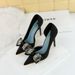 6168-H3 European And American Style High-heeled With Thin Heels, Shallow Cut, Pointed Toe, Side Cut-out Fabric Design,_vogvips.com