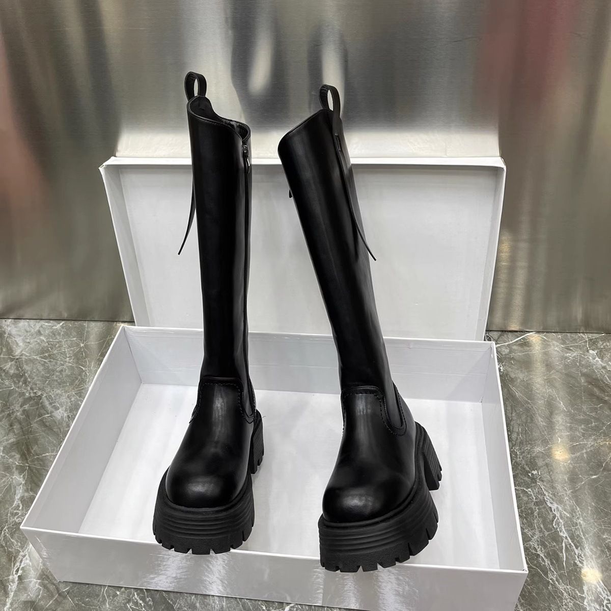 Height-Increasing Thick-Soled Slimming Over-the-Knee Knight High Boots 2025 European Style Autumn Winter Fleece-Lined_vogvips.com