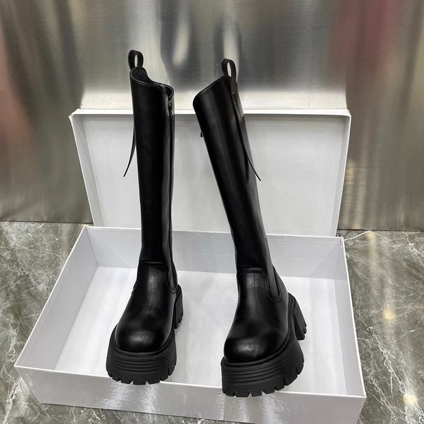 Height-Increasing Thick-Soled Slimming Over-the-Knee Knight High Boots 2025 European Style Autumn Winter Fleece-Lined_vogvips.com