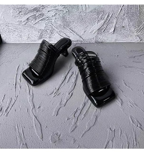 Women's Silver Square-Toe Slingback Sandals - Thin Stiletto Heel Mules For Women (Elegant Open-Toe Dressy Slides)_vogvips.com