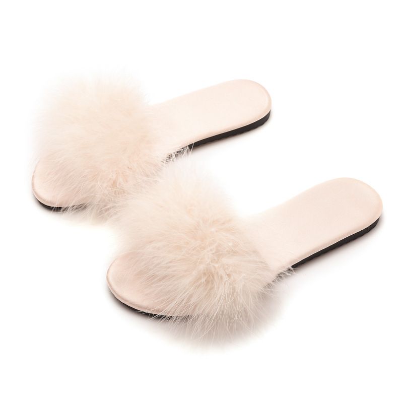 Robe With Slippers New Style Fluffy Women's Fashion Low Heel Wedding Bridesmaid Feather One-Strap Sandals_vogvips.com