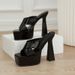 Summer Fashion High Heeled Women's Sandals Model Patent Leather Cross Strap Chunky Heel Size 42 European And American Style Foreign Trade Shoes_vogvips.com