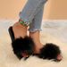Autumn Winter New Home Round Furry Flat Large Size Open Toe One-Strap Outdoor Women's Slippers_vogvips.com