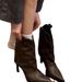 Pointed Toe High Heel Martin Women 2024 Autumn Winter New Rivet V-Cut Stiletto Short For Petite Wetern Style Pant_vogvips.com