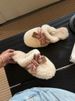Sangpo Winter Sheepskin Integrated Teddy Curly Hair Bag Head Drag Thickened Warm Bow Fluffy Slippers Women_vogvips.com