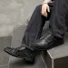 Men Black Pleated Leather Loafers Slip On Low Block Heel Vintage Casual Penny Shoes_vogvips.com