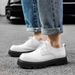 ShoeVault British Style INS Black Men's Leather Trendy Korean Thick Sole Square Toe Derby White Youth Casual Suit Shoes_vogvips.com