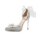 Women's Shoes Wedding Party Silver High Heels Women's Stiletto Pearl Bow Rhinestone Bridal Wedding Shoes Waterproof Platform Single Shoes_vogvips.com