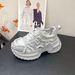 Rhinestone Encrusted Lace Up Platform Chunky Sneakers For Women, Perfect For Petite Women, Perfect For Height Increase, Casual Sportswear._vogvips.com