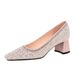 701-1 French-style With Sequins, Beads, Rhinestones, Toe, Square Opening, Chunky Heel, Slip-on, Comfortable And Stylish_vogvips.com