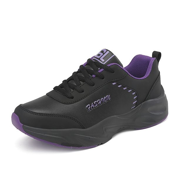 Autumn New Leather Thick Soled Sports Round Toe Fashionable Casual Women's Shoes, Running Shoes 070_vogvips.com