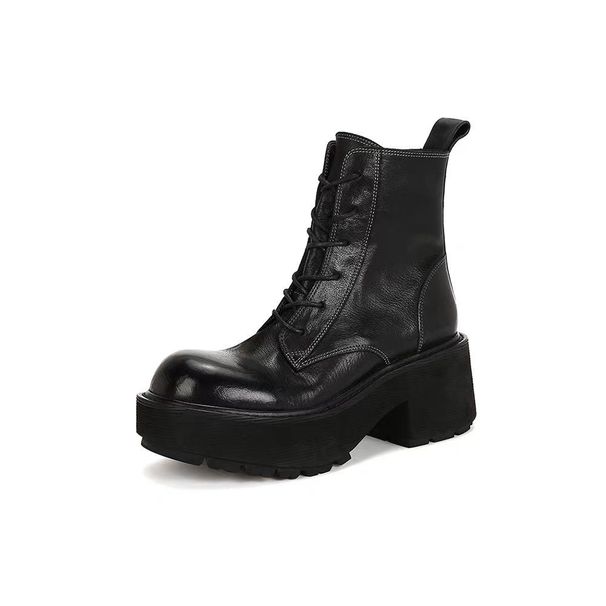 Autumn New Retro Washed Horsehide Lace-up Thick Heel Locomotive Boots Outdoor Short Boots Women's Martin Boots_vogvips.com