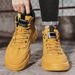 European Warm Series Autumn Winter New Leather Fahion Trend Veratile Yellow Martin High Top Outdoor Height Increaing Motorcycle Men'_vogvips.com