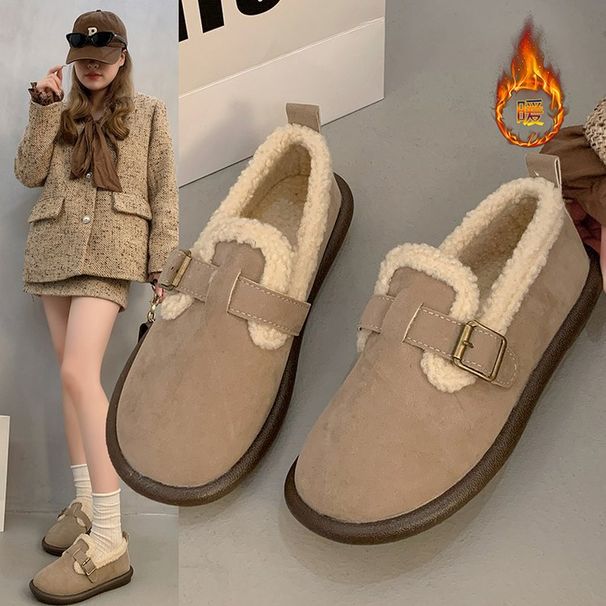 Foreign Trade Plus Cross-Border Fleece-Lined Snow Boots For Women, Slip-On Thick-Soled One-Strap Cotton Shoes, Flat_vogvips.com
