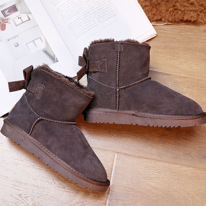Women's Genuine Leather Snow Boots With Faux Fur Lining, Slip-Resistant Winter Shoes For Outdoor & Casual Wear_vogvips.com