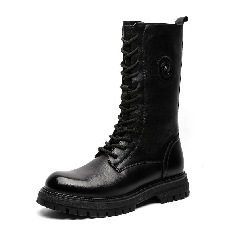 Retro Tooling Boots Long Tube Thick Sole Heightening Martin Boots Thermal Locomotive Knight Boots Men's Boots_vogvips.com