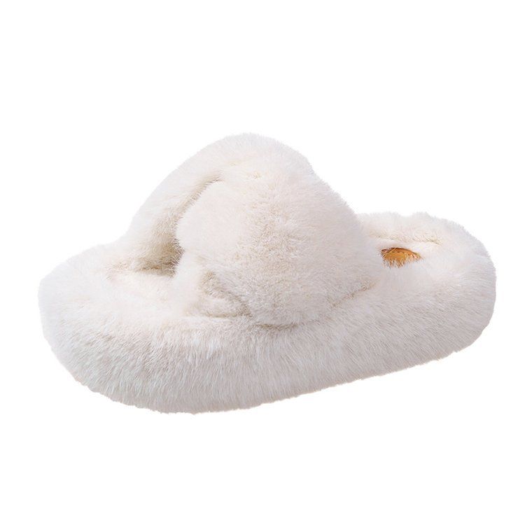 Fashion Fluffy Slippers For Women Non-Slip Indoor Outdoor Home Shoes Autumn Winter New Cross Strap Cozy Portable_vogvips.com