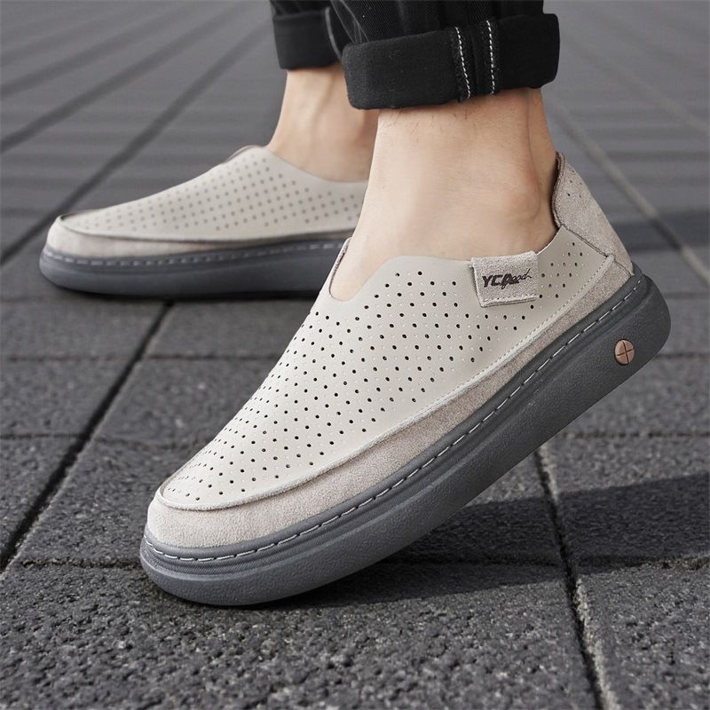Men’s 2026 New Summer Breathable Hollowed-Out Retro Loafers, Soft-Soled, Wear-Resistant Casual Driving&Work Penny Shoes_vogvips.com