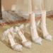 Women's Shoes Wedding Party Silver High Heels Women's Stiletto Pearl Bow Rhinestone Bridal Wedding Shoes Waterproof Platform Single Shoes_vogvips.com