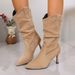 plus Size Women's Suede Pointed Toe High Heel Fashion Boots Winter Mid Calf Pleated Cross Style European And American Fashion_vogvips.com