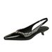 Cone Heel Patent Leather Rhinestone Shallow Mouth Single Shoes Women's Rear Strap One Pedal Comfortable Pointed Women's Shoes_vogvips.com