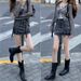 Cowhide Version~ Same Style Round Toe V-Cut Western Cowboy Chunky Heel Mid-Calf Short Women's Martin Boots_vogvips.com
