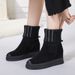 Petite Genuine Leather Inner Height Increase Fleece-Lined Short Flat Martin Women Thick Sole Mid-Calf With Rhinestones_vogvips.com
