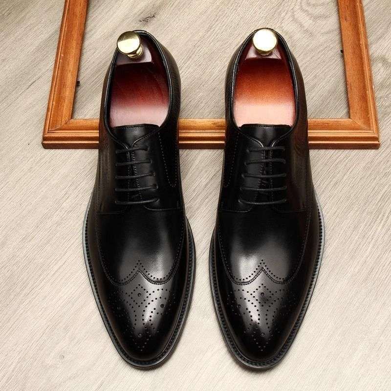 Euro Step Formal Business Leather For Men Brogue Flower Hidden Heel Wedding Groom British Style Casual Men's Oxford Shoes_vogvips.com