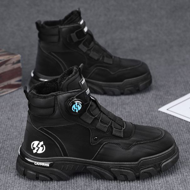 European Warm Series Autumn Winter New Leather Warm High-top Martin With Rotating Buckle Slip-on Outdoor Sports Yellow Men's Boots_vogvips.com