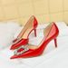 638-AK30 Style Banquet With Thin High Heels, Lacquer Leather, Shallow Mouth, Sharp Point, Side Hollow Water Diamond_vogvips.com